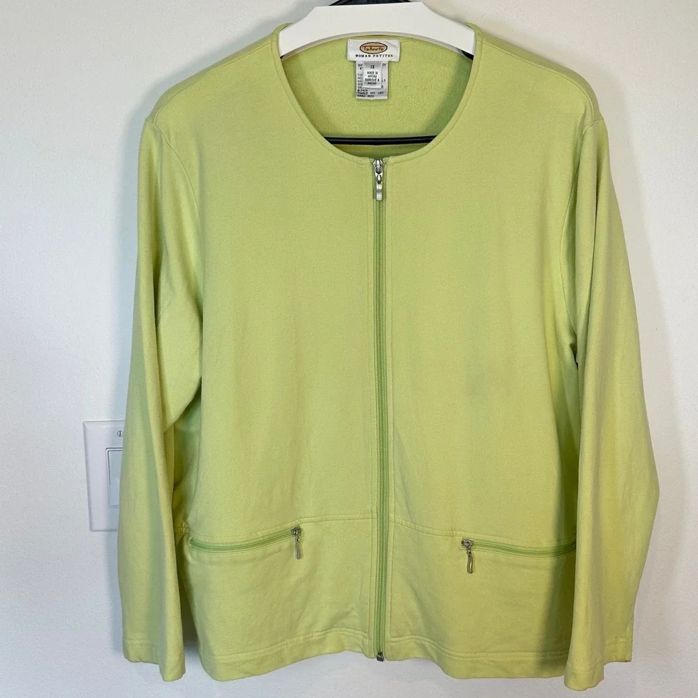 Talbots Women's co-ord Set P1X Lime Green Zip Jacket Capri Tracksuit Relaxed Fit